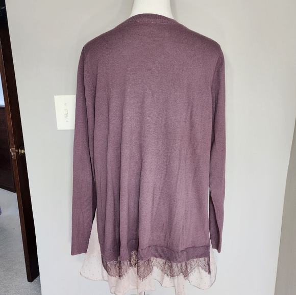 Logo women's mauve cardigan sweater with ruffle lace hem size extra large XL - Picture 4 of 13